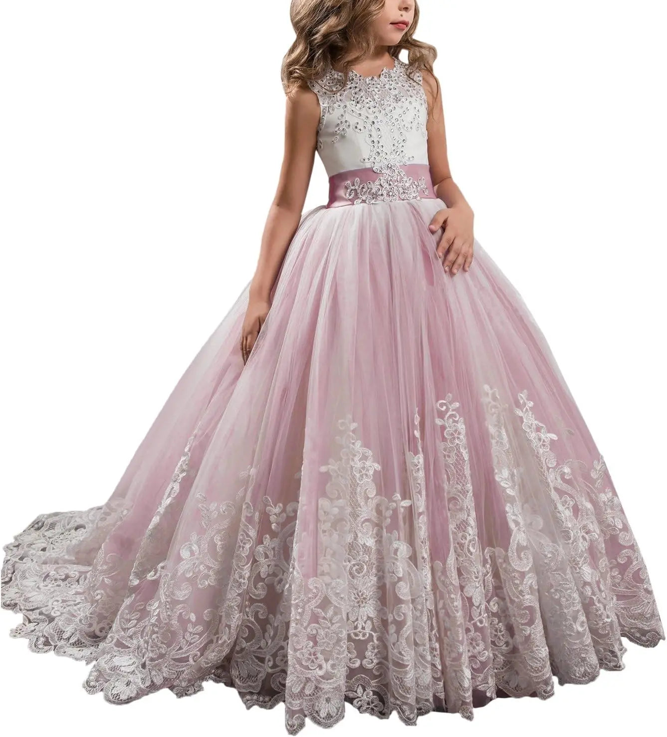 Princess Lilac Long Girls Pageant Dresses Kids Prom Puffy Tulle Ball Gown flower girl dress girls dresses for party and wedding