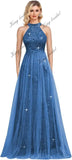 Vestidos de fiesta de lentejuelas con cuello halter y flores, hechos a medida, 2025, de tul brillante, corte A, para boda, fiesta formal de noche 