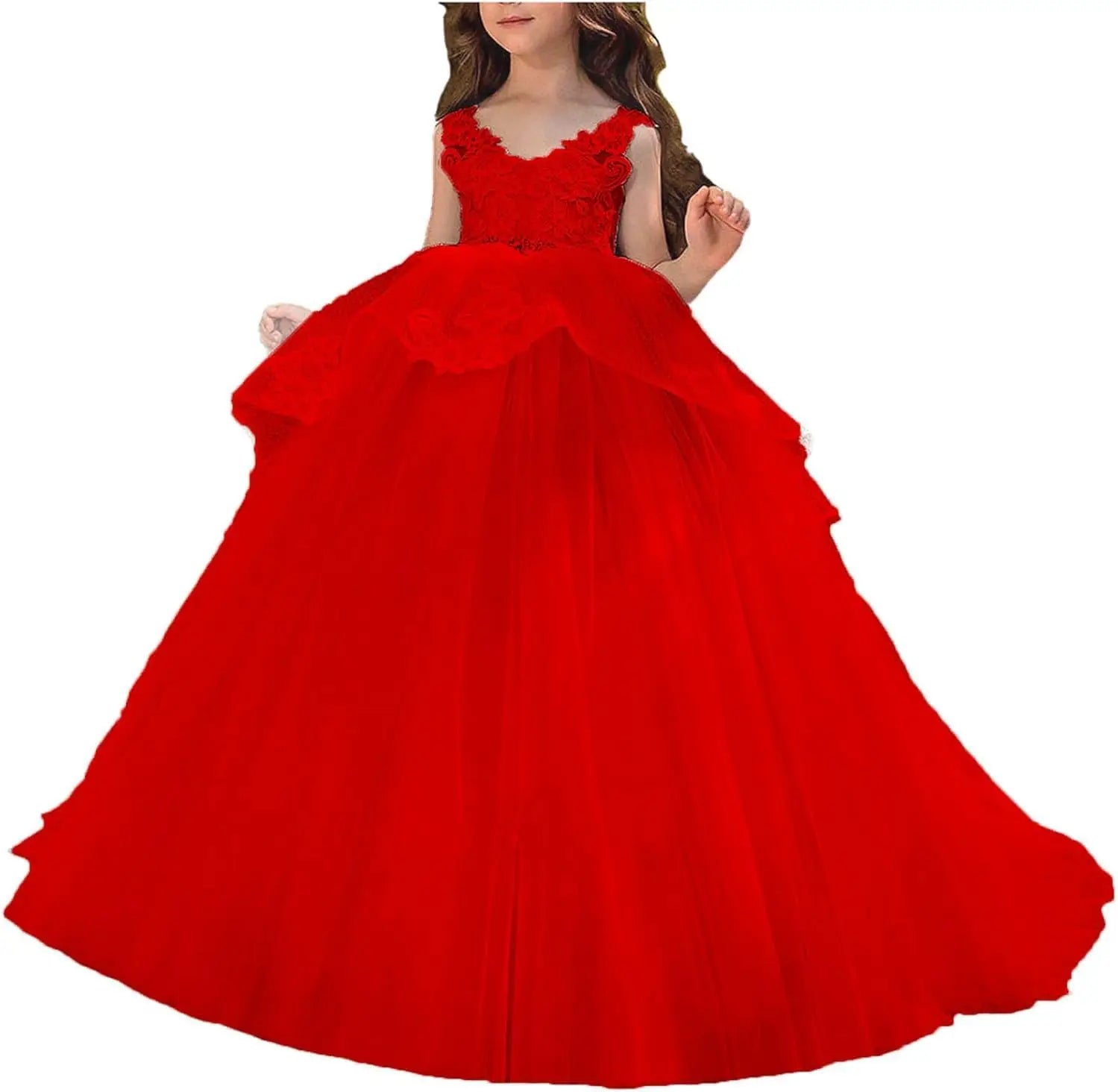 Vestido de niña de flores de tul con apliques de princesa, falda de tul abullonada, vestidos sin mangas para desfiles infantiles, vestidos de baile 