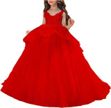 Vestido de niña de flores de tul con apliques de princesa, falda de tul abullonada, vestidos sin mangas para desfiles infantiles, vestidos de baile 