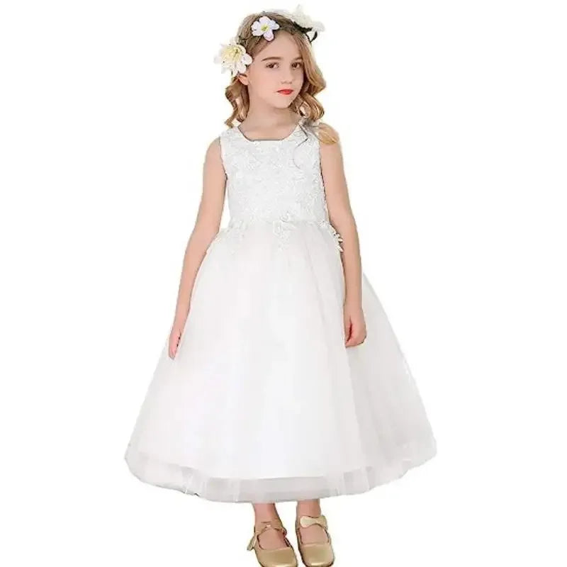 Ivory Tulle Puffy Applique With Big Bow Sleeveless For Wedding Birthday Banquet First Communion Dresses Flower Girl Dresses