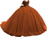 Off Shoulder Beaded Quinceanera Dresses Glitter Tulle Prom Dress Butterfly Appliques Sweet 16 Dresses with Bow