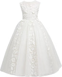Vestidos de tul para niña de las flores para boda, vestido de primera comunión, vestido de dama de honor de encaje para niña, vestido de fiesta de desfile 