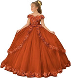 Vestido de tul para niña de las flores, para boda, con hombros descubiertos, para desfile, con flores 3D, estilo princesa, para fiesta 