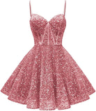 Spaghetti Straps Sequin Homecoming Dress Short Prom Gown with Pockets Evening Party Gowns cocktail dress  party mini dresses