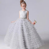 Gray Tulle Appliques Tiered Long Skirt Sleeveless For Wedding Birthday Party Banquet Princess Gowns Flower Girl Dresses