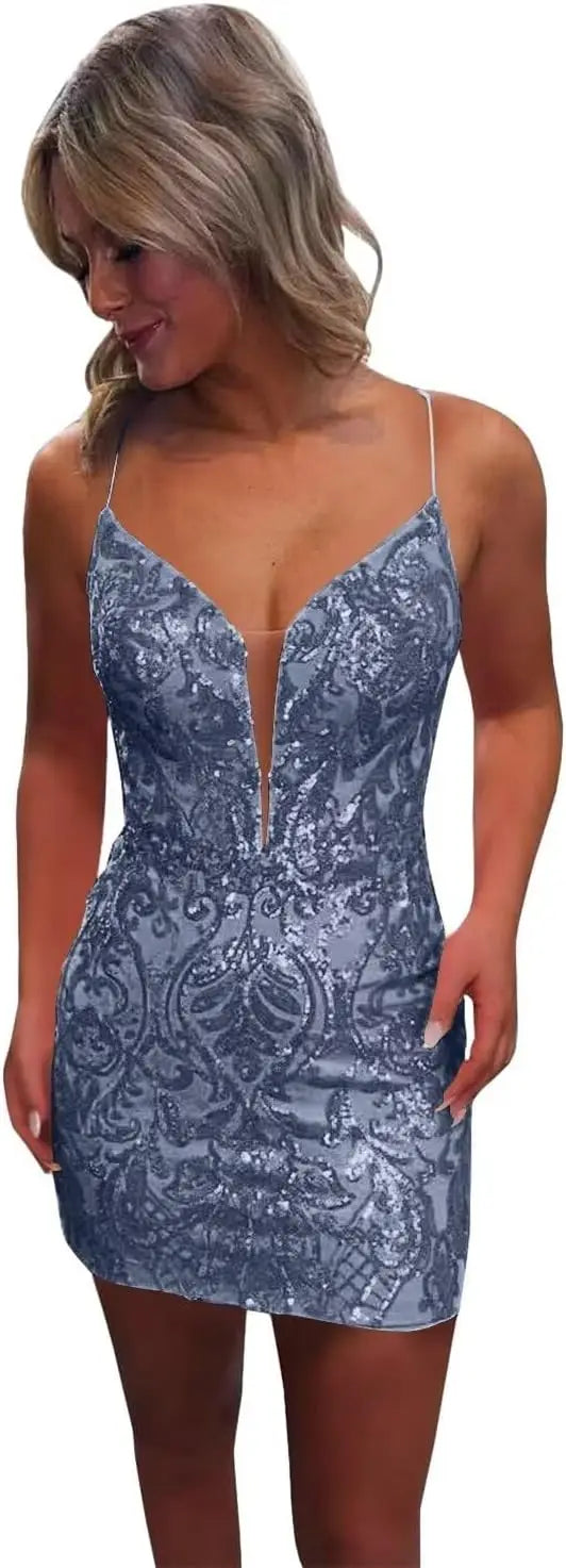 Vestidos de fiesta ajustados con lentejuelas brillantes y sexys para adolescentes, vestidos cortos de encaje con purpurina para fiesta de graduación, vestido de cóctel sin espalda para mujer, vestido de club 