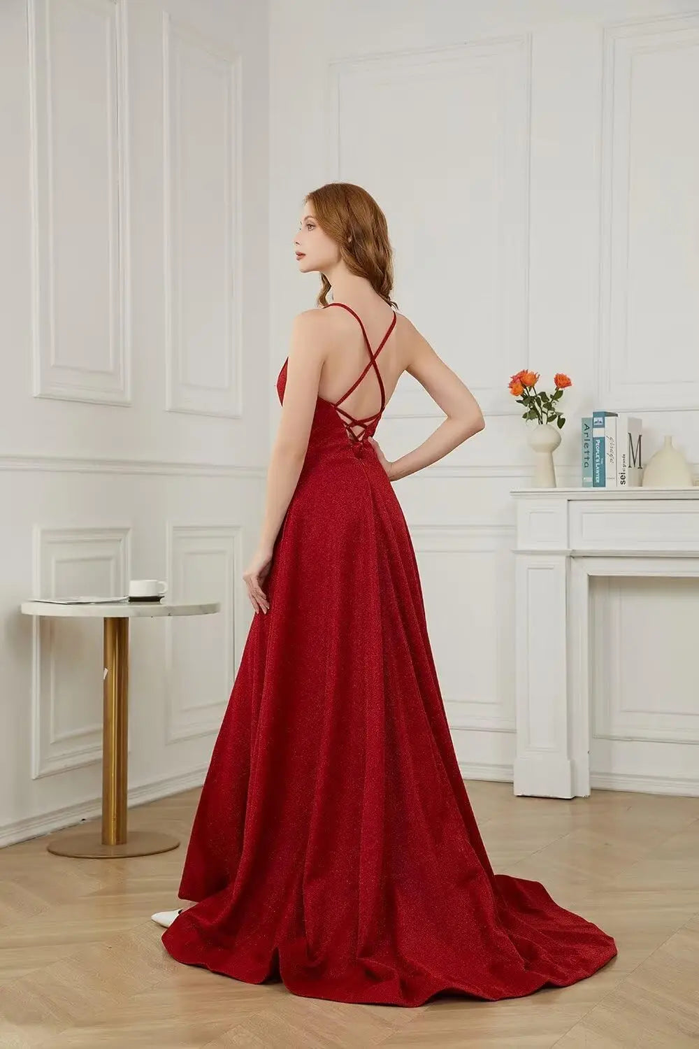 Vestidos de fiesta de satén con purpurina para mujer 2025, tirantes finos, corte A, abertura, noche, formales, con bolsillos 