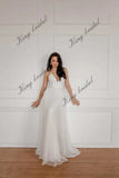 V neck spaghetti straps Engagement dress Simple wedding gown Tulle wedding dresses A line Elegant Backless wedding dress
