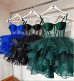 Organza Tüll Homecoming Kleider Spaghettiträger Lagen Kurzes Ballkleid Sweetheart Cocktailkleid Cocktailkleid 