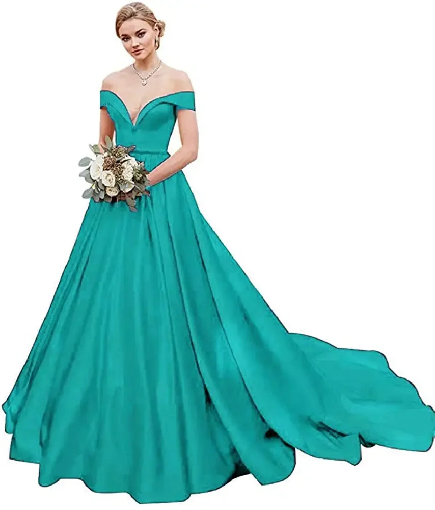 Damen Schulterfrei Satin Brautkleider Ballkleid Langes Ballkleid Abendkleid Ballkleid Brautkleider Sexy Brautkleid 