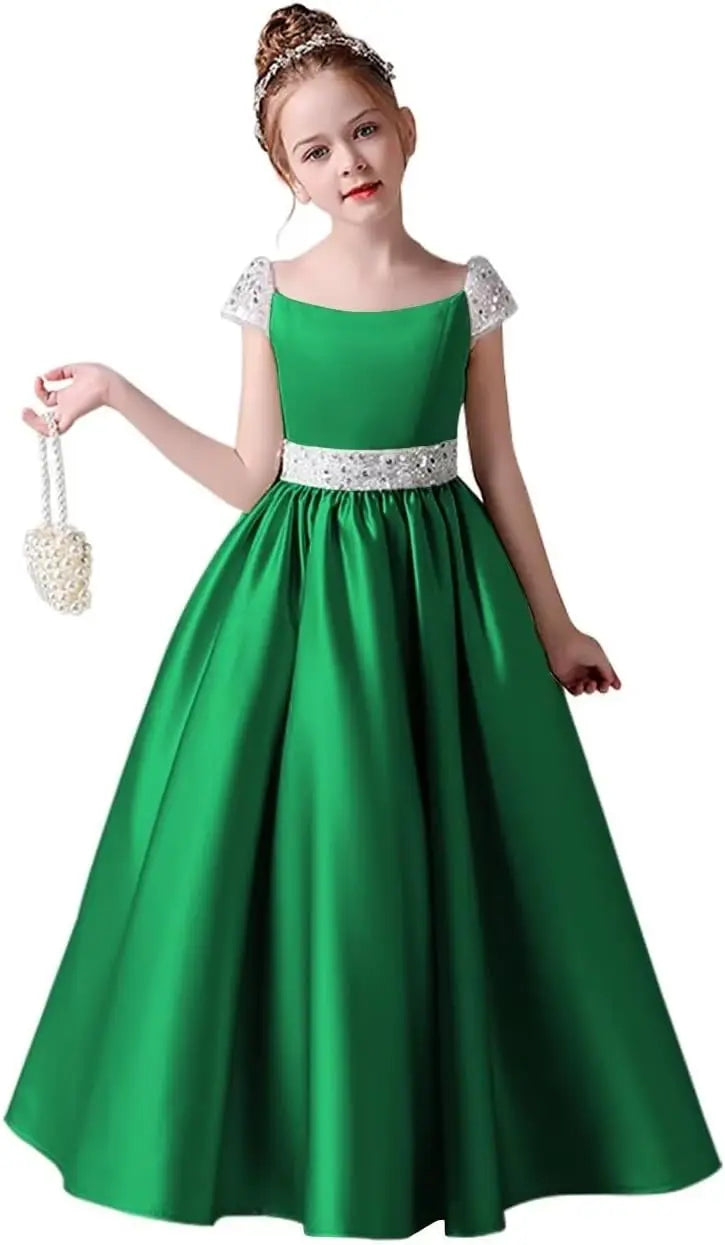 Festzugskleider für Mädchen, Satin, Blumenmädchenkleid, Flügelärmel, Ballkleid mit Pailletten, Prinzessinnenkleid für Geburtstagsparty, Festzugskleid für Mädchen 