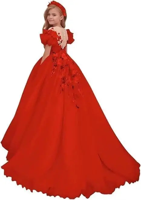 Tulle Flower Girl Dresses for Wedding Girls First Communion Dress Puff Sleeves Ball Gown girls dresses for party and wedding