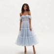 Sky Blue Women Dresses With Ruffles Trimmed Details Sweetheart Long Maxi Dress Party Tulle Ankle Length Off Shoulder Customized