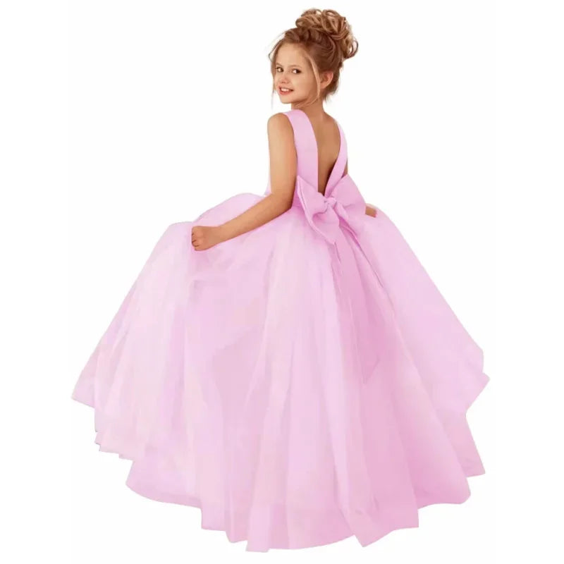 Dusty Pink Pearls Belt With Bow For Wedding Birthday Banquet Prom Ball Holy Communion Gowns Customized Flower Girls Dress