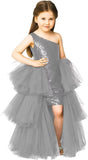 One Shoulder Sequin Pagent Dresses Girls Tulle Ball Gown Layered High Low Flower Girl Dress for Wedding princess dress