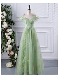 New Spaghetti Strap Evening Dresses Sweet Embroidery Flower Tulle Party Dress Elegant Long A-line Prom Dresses Customized