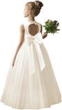 Flower Girl Dresses for Wedding Puffy Satin Tulle Princess Pageant Dress for Girls Crew Neck Tulle Bow Prom Ball Gowns