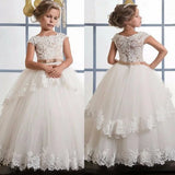 Tüll Puffy Applikationen Spitze mit Schleife ärmellos für Hochzeiten Geburtstagsfeier Festzug Erstkommunion Kleider Blumenmädchenkleider 