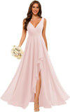 Women's V Neck Bridesmaid Dresses with Slit 2025 Chiffon A-line Formal Evening Gowns with Pockets bridesmaid dress for weddings