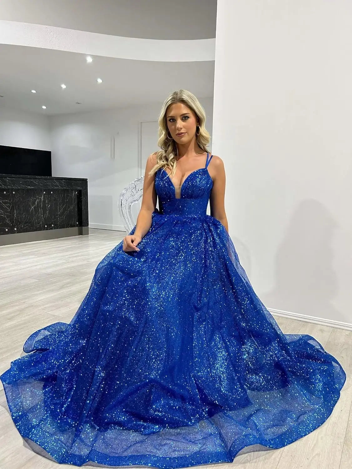 Vestido de fiesta de tul brillante con bolsillos, tirantes finos, corsé fruncido, largo, formal, para noche, vestidos de fiesta para mujer, noche 