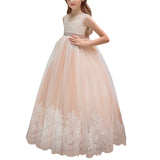 Champagne Appliques Lace Hem With Belt Sleeveless For Wedding Birthday Party Banquet First Communion Gowns Flower Girl Dresses