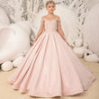 Vestidos de niña de las flores personalizados con estampado floral blanco y satén rosa con lazo de manga larga para bodas, fiestas de cumpleaños y banquetes. 