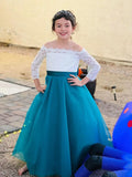 Blumenmädchenkleid Langarm Kinder Weiß Spitze Kinder Festzug Party Weihnachten Ballkleid Erstkommunion Kleider 