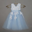 Vestidos de comunión para fiesta de cumpleaños, vestidos de niña de las flores de tul azul cielo, apliques de flores blancas con lazo, sin mangas para boda 