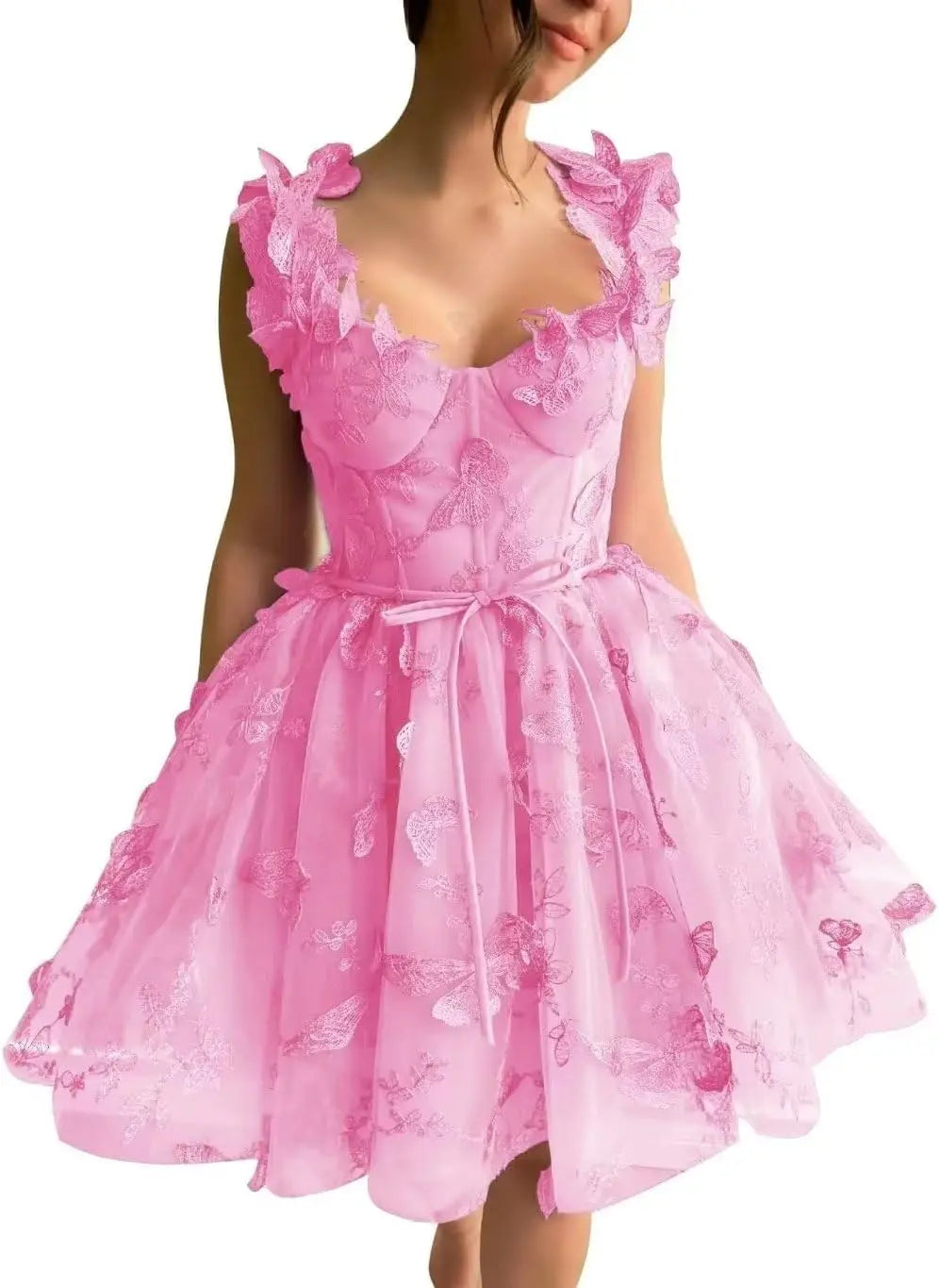 3D-Schmetterlings-Tüll-Heimkehrkleid für Teenager – A-Linie, kurz, Abschlussball, Cocktailkleid, Hochzeitsparty, Kleider mit Schnürung am Rücken 