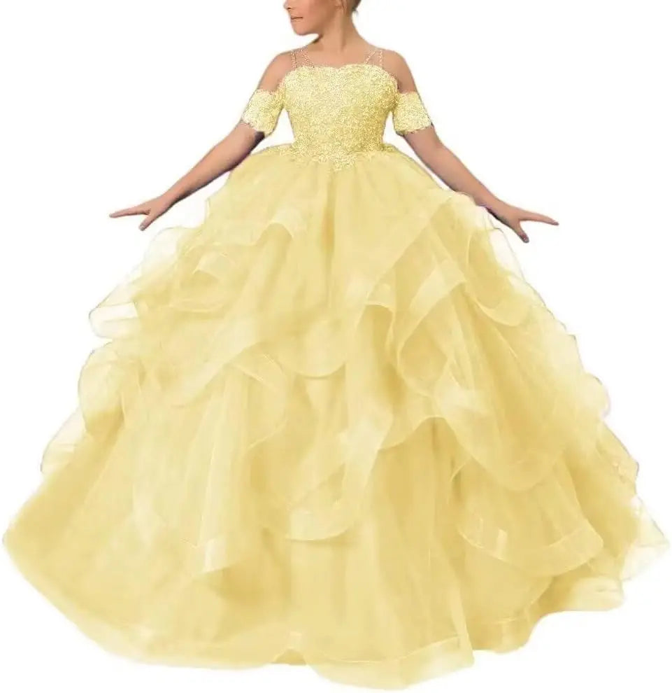 Vestidos de desfile de princesas para niñas de flores 2026 con encaje bordado, tallas grandes, tul en capas, vestidos de primera comunión para niñas. 