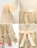 Flower Girl Maxi Dress Wedding Formal Bridesmaid Floral Embroidered Tulle Skirt Princess Pageant First Communion Gown