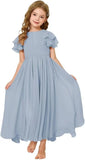 Flower Girl Maxi Dress for Wedding Bridesmaids Flowy Chiffon Teens Ruffle Sleeve Formal Party Pageant Gown princess dress