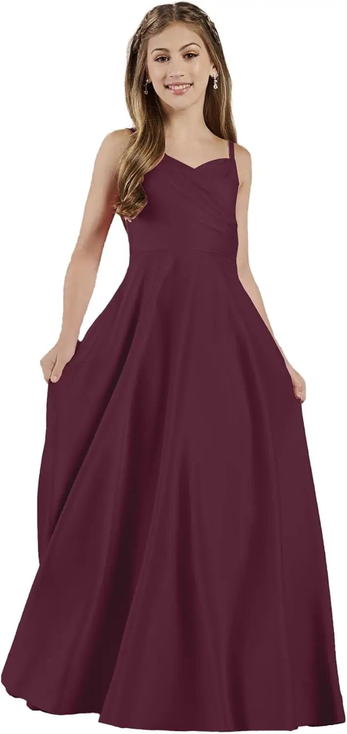 Mädchen Träger Junior Brautjungfer Kleid für Hochzeit Satin Festzug Blumenmädchen Kleider Festzug für Teenager Prinzessin Kleid 