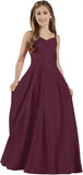 Mädchen Träger Junior Brautjungfer Kleid für Hochzeit Satin Festzug Blumenmädchen Kleider Festzug für Teenager Prinzessin Kleid 