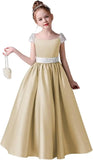 Festzugskleider für Mädchen, Satin, Blumenmädchenkleid, Flügelärmel, Ballkleid mit Pailletten, Prinzessinnenkleid für Geburtstagsparty, Festzugskleid für Mädchen 