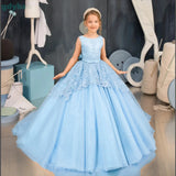 Apliques de encaje hasta el suelo para niña, fiesta de cumpleaños, primera comunión, vestido personalizado para niña de las flores para boda 