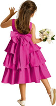 Girls Crewneck Layers Flower Girl Satin Pageant Dress with Bow Knot Backless Birthday Party Formal Dress princess dress