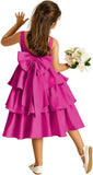 Girls Crewneck Layers Flower Girl Satin Pageant Dress with Bow Knot Backless Birthday Party Formal Dress princess dress