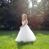 Romantisches Tüll-Blumenmädchenkleid, Elfenbeinfarbenes rustikales Boho-Chic-Babykleid, Mädchen-Partykleid, Hochzeitsprinzessin-Partykleid, Kinderkleid 