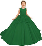 Tüll-Blumenmädchenkleid für Hochzeit, Spitzenapplikationen, bestickt, Prinzessin, Kinderfestzug, Geburtstagsparty, Festzugskleider für Mädchen 