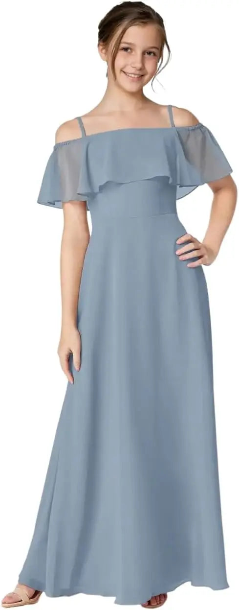 Off Shoulder Junior Bridesmaid Chiffon Dress Flower Girl Dresses for Wedding First Communion Dress