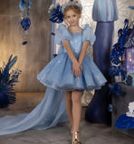 Knee Length Kids Bespoke Occasion Dresss First Holy Communion Gowns Sequins Flower Girl Dresses For Wedding Bow Ribbons