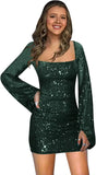 Sparkly Sequin Short Tight Homecoming Dress with Long Sleeves Girls Prom Party Dress Mini Club Dress cocktail evening dresses