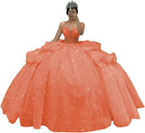 Puffy Tulle Quinceanera Dresses Ball Gown Strapless Long Sweet 16 Dress Sweetheart Sparkly Evening Gown ball gown dress