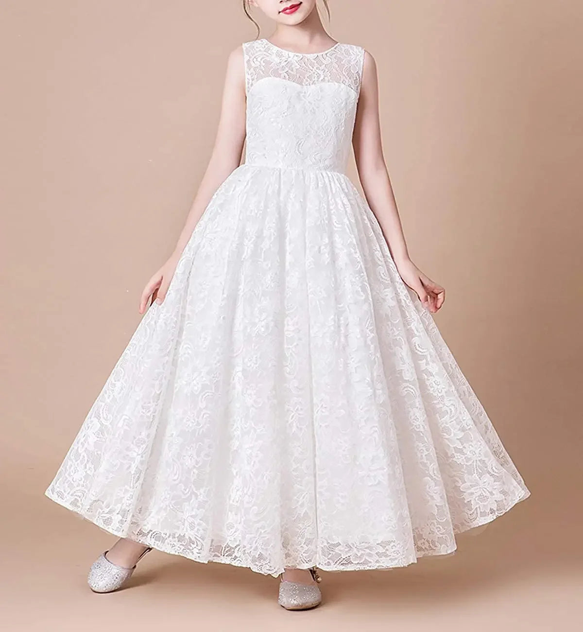 Blumenmädchenkleid Gürtel Ärmellos Mädchen Kommunion Elegantes Kleid Erstkommunion Mädchenkleider Festzugskleider für Mädchen 