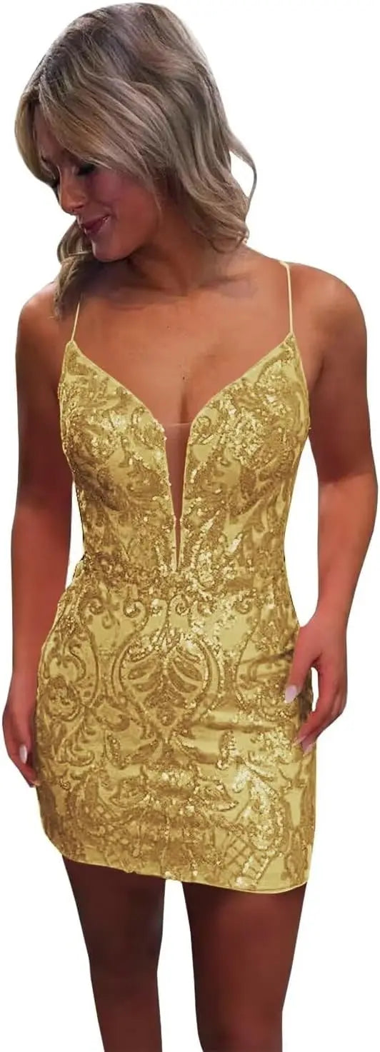 Vestidos de fiesta ajustados con lentejuelas brillantes y sexys para adolescentes, vestidos cortos de encaje con purpurina para fiesta de graduación, vestido de cóctel sin espalda para mujer, vestido de club 