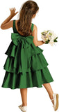 Girls Crewneck Layers Flower Girl Satin Pageant Dress with Bow Knot Backless Birthday Party Formal Dress princess dress