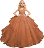 Tüll Prinzessin Ärmellose Festzugskleider Lange Spitze Applique Blumenmädchen Kleid Kinder Geburtstagsparty Ballkleid Festzugskleider 