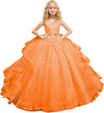 Tüll Prinzessin Ärmellose Festzugskleider Lange Spitze Applique Blumenmädchen Kleid Kinder Geburtstagsparty Ballkleid Festzugskleider 